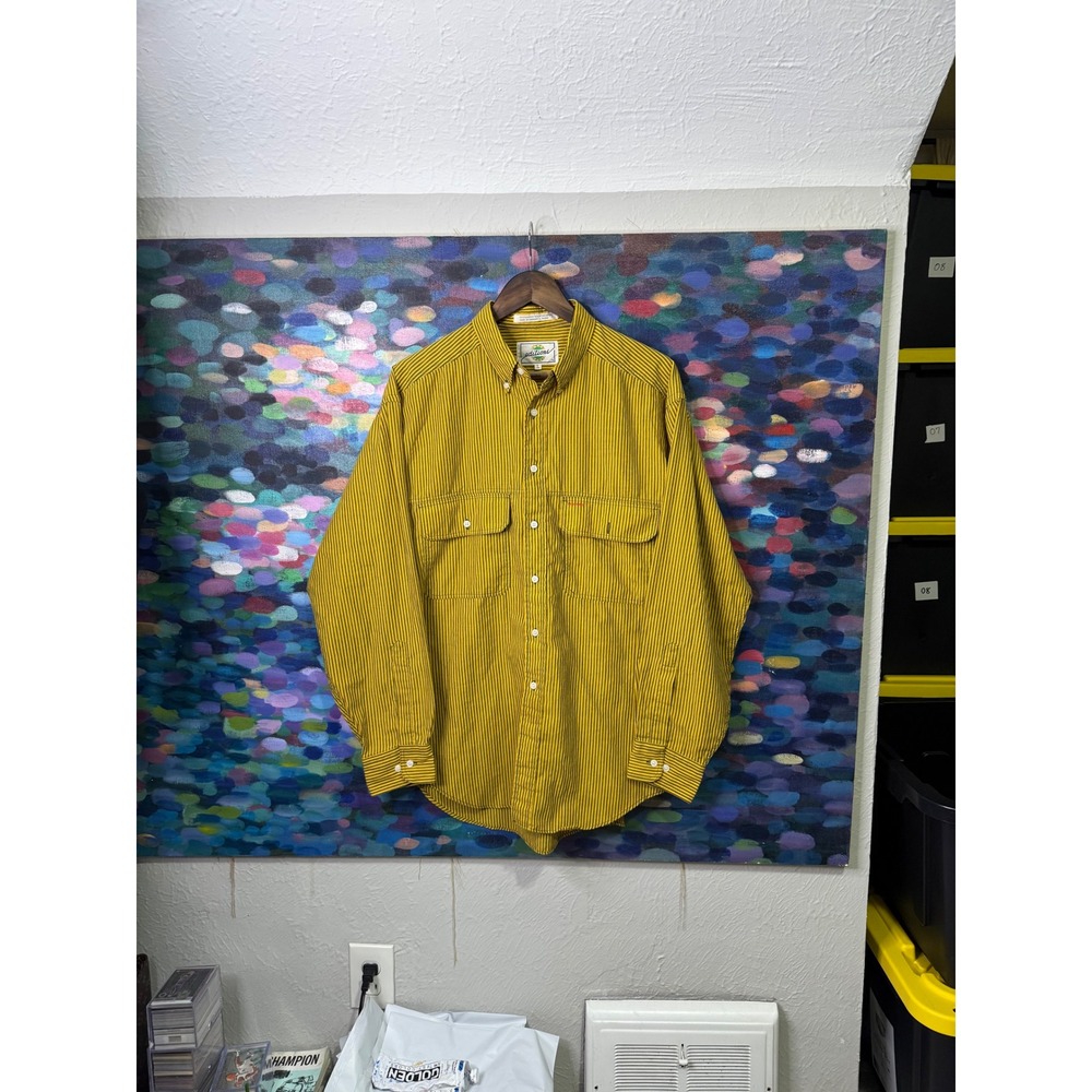 Vintage 90s Editions Yellow Black Stripe Button Up Long Sleeve Shirt Mens L